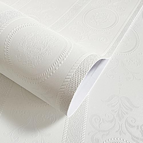 JiffDiff White 3D Embossed Textured Peel Stick Wallpaper 17.3"x800" by wallpaper