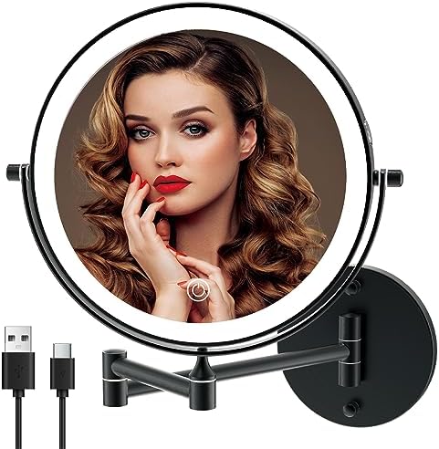 8" Wall Mounted Lighted Makeup Mirror, Matte Black by MIROAMZ