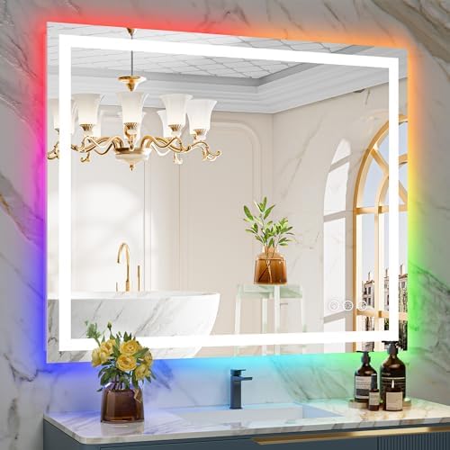 44x36 LED Bathroom Mirror with Lights, RGB Backlit Lighted Mirror by YEELAIT