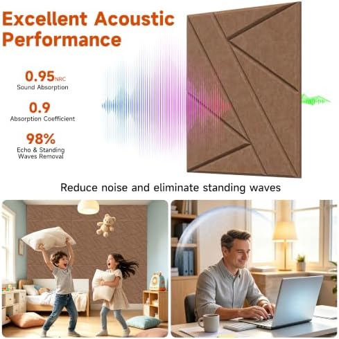 TO-TH Acoustic Panels Peel and Stick Sound Proof Panel 12 Pack, Dark Brown - Image 3