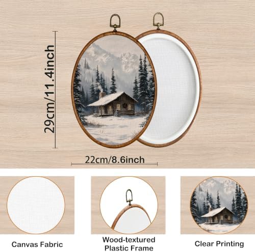 KSDUT Vintage Neutral Winter Landscape Oval Wall Art 8.6"x11.4" - Image 7