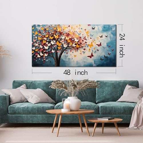 Butterfly Tree Canvas Wall Art for Living Room Bedroom Home Office Blue - Image 5