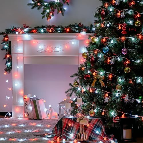 JMEXSUSS Connectable 100 LED Globe Red and White Christmas Lights Indoor - Image 4