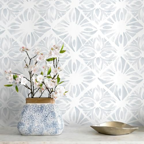 Blue Wallpaper Coastal Peel and Stick Wallpaper Boho 78.7"x17.3" Blue and White by Fiula