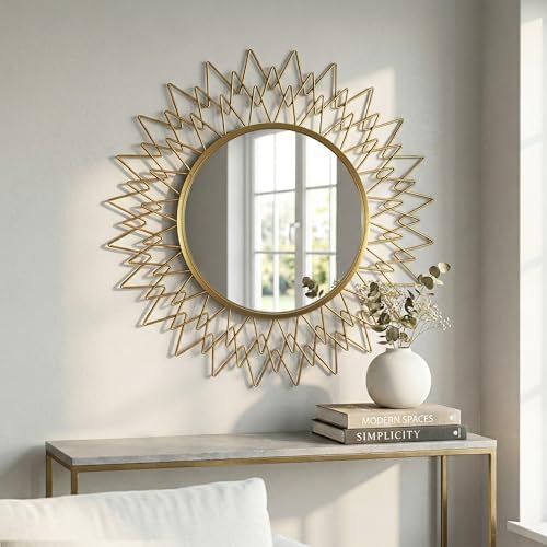 Sunburst Round Wall Mirror Modern Gold Frame Glam Home Decor 36" by MIRAVORYGoldDecorMirrors
