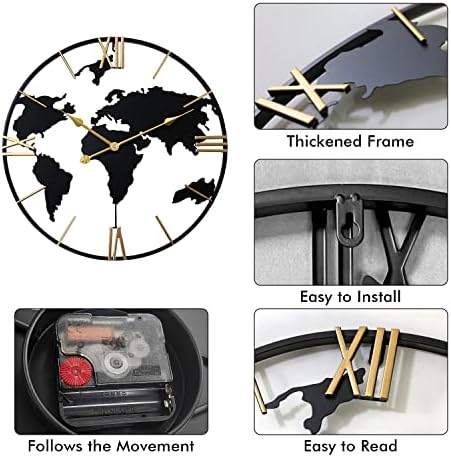Large Wall Clock for Living Room, World Map Roman Numeral - Image 3