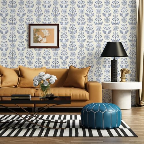 Wudnaye Blue Floral Peel and Stick Wallpaper - Image 3