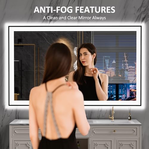 LOAAO 60"X36" LED Bathroom Mirror Black Framed - Image 2