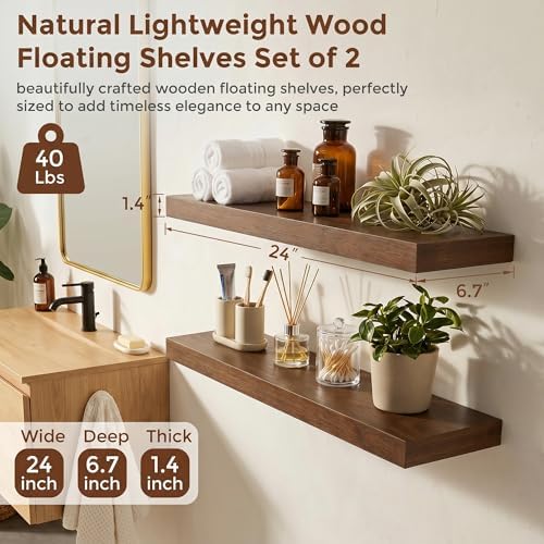 fuqing Wood Floating Shelves, 24 Inch Rustic Shelves - Image 3
