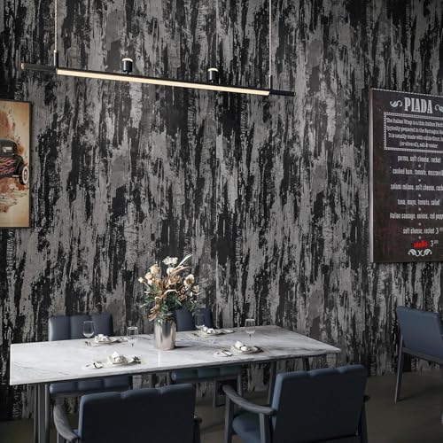 BOMENG Large Black Concrete Peel and Stick Industrial Wallpaper 48"x354" Cement by BOMENG