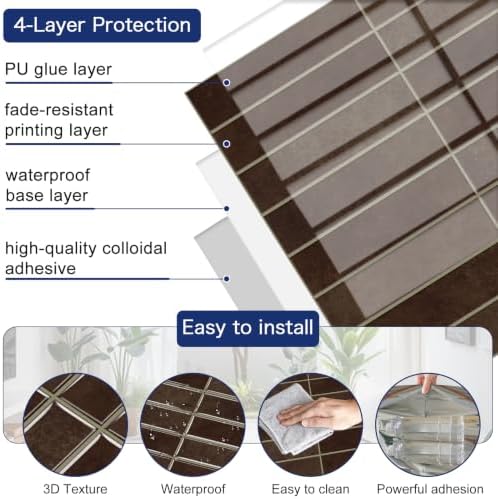 MORCART 10PCS Thicker Design Peel and Stick Backsplash, 11.8" x 11.8" Brown - Image 4