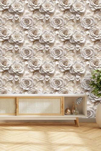 Peel and Stick Wallpaper Beige Rose Floral Feature - Image 6