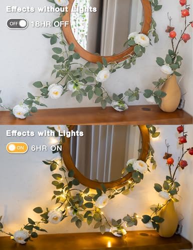 suddus 60LED Garland with White Camellia Lights Battery Operated Clear Wire - Image 5
