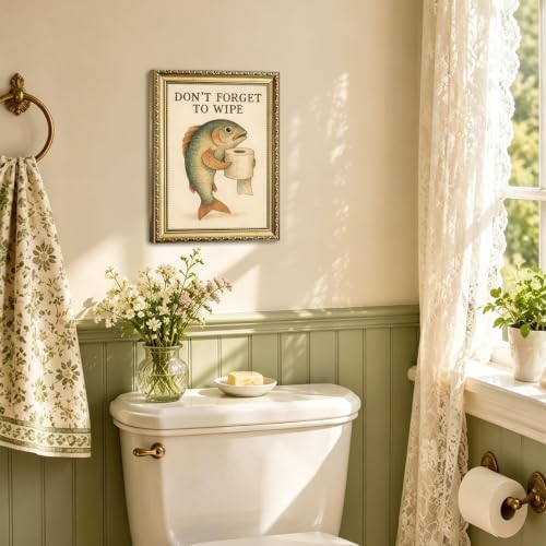 Funny Fish Bathroom Wall Art Don't Forget to Wipe Quote Sign Wall Decor Painting - Image 4