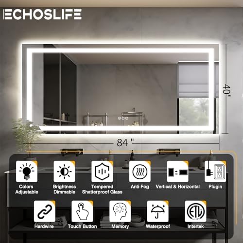 EchosLife Large 84"x40" Light up Bathroom Mirror - Image 2
