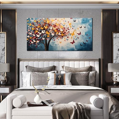 Butterfly Tree Canvas Wall Art for Living Room Bedroom Home Office Blue - Image 3
