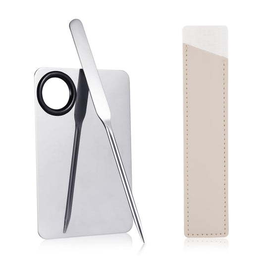 Foundation Spatula, Stainless Steel Makeup Mixing Palette with Makeup Spatula Korean Reusable Cosmetic Spatula Tool for DIY Liquid Foundation Nail Polish Contour Primer