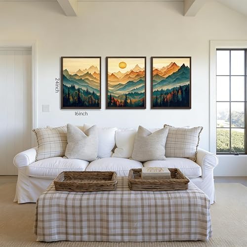 Framed Boho Wall Art Set of 3, Boho Wall Decor, Sunrise Mountain Canvas Prints - Image 3