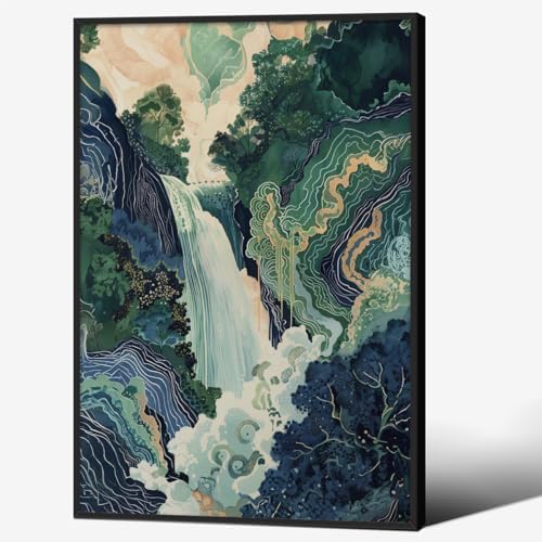 Japanese Landscape Black Framed Prints Poster Abstract Nature Mountain Canvas by Unknown