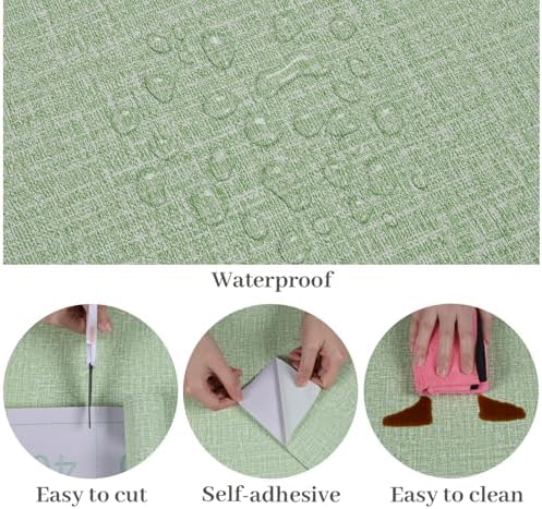 VaryPaper 15.7"x78.7" Light Green Grasscloth Peel and Stick Wallpaper Textured - Image 5