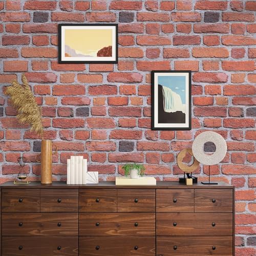 Abyssaly Red Brick Wrapping Paper Contact Paper Peel and Stick Wallpaper - Image 5
