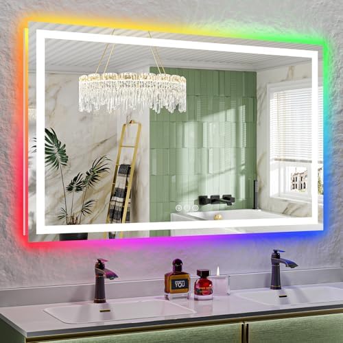 60x38 LED Bathroom Mirror with Lights, RGB Backlit Lighted Mirror by YEELAIT