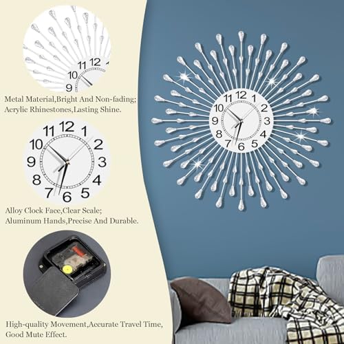 Large Wall Clock Metal Decorative Wall Clocks Silent Non-Ticking, Bling Shining - Image 6