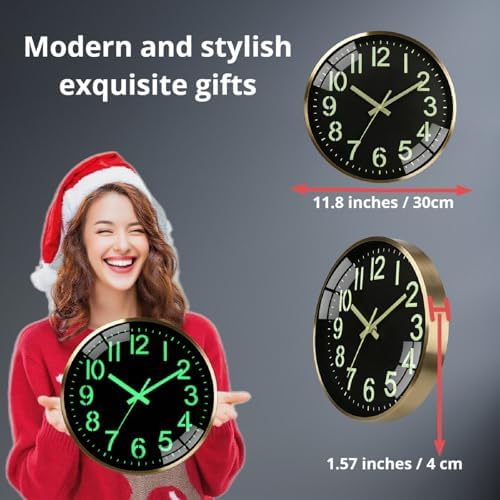 Wall clock 12-inch metal frame luminous silent time accurate - Image 2