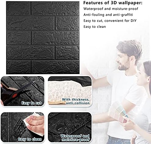 3D Wall Panels Peel and Stick, 29 Sq Ft Coverage, Faux Brick Black - Image 4