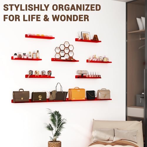 Qukaka 15" Floating Shelves for Wall, 3 Pack Clear Red Display Ledges - Image 4