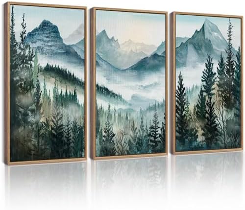 KUVIOKE Landscape Mountain Range Wall Art Set 16x24in Natural Framed by KUVIOKE