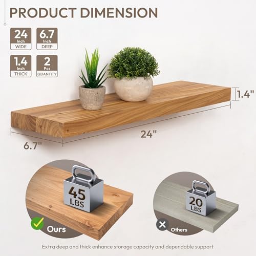 Marsmiles 24in Solid Wood Floating Shelves - Image 3