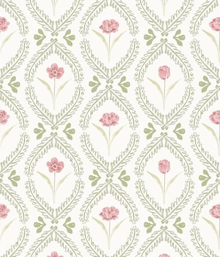 Orainege Peel and Stick Wallpaper Green Pink Floral Wallpaper by Orainege