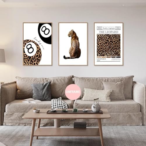 JBZDD Set of 3 Trendy Leopard Wall Art Posters Funky Lucky 8 Ball Prints - Image 6
