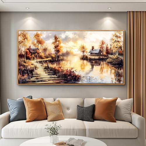 Large Framed Rustic Farmhouse Landscape Wall Art by XIGUANGART