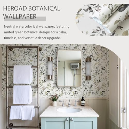 Heroad Green Leaf Wallpaper Peel and Stick Vintage Botanical Floral Contact - Image 2
