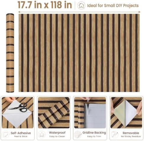 Abyssaly Brown Wood Slat Wall Panel Peel and Stick Wallpaper - Image 3