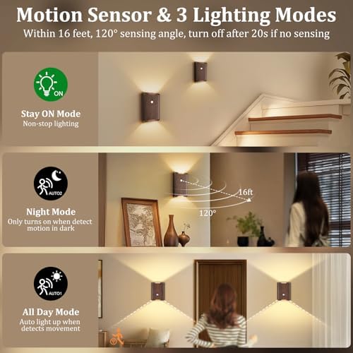 Eneru Motion Sensor Wall Sconce, Rechargeable Wireless Lights Indoor 4 Pack - Image 4