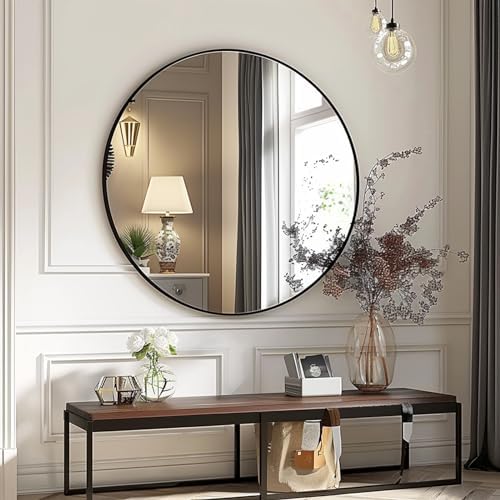 Sunniry Round Mirror 28 inch, Round Black Mirror, Matte Black Metal Frame - Image 4