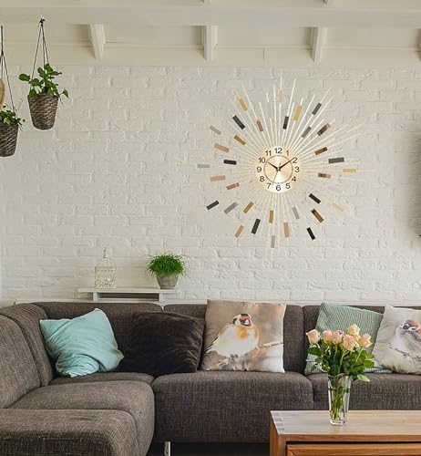 24" Large Sunburst Wall Clock, Boho Modern Farmhouse Metal Decorative Clock - Image 6