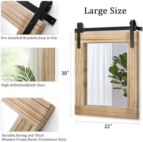AAZZKANG Rustic Mirrors for Wall Rectangle Barn Door Mirror - Image 2