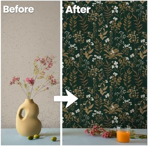 Abyssaly Dark Green Floral Peel and Stick Wallpaper 17.3" x 196.8" Vintage - Image 7