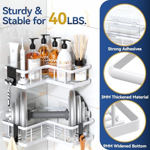 YASONIC Corner Shower Caddy Adhesive, 100% Rustproof Shower Organizer - Image 2