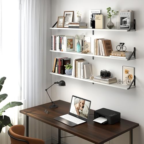 Heimlove 48 Inch Large Wall Bookshelves Set of 3, Wall Mounted Bookshelves - Image 5
