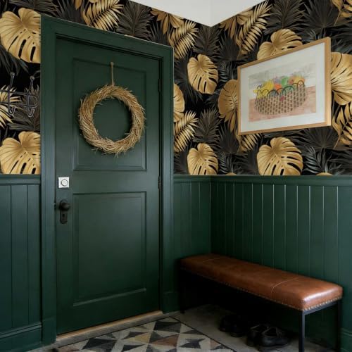 Black Gold Tropical Palm Monstera Leaf Peel and Stick Wallpaper Self Adhesive - Image 7