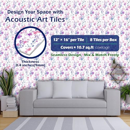 PINWELIFE® Acoustic Art Tiles – 8-Pack 12"x16" Sound Absorbing Panels, Seamless - Image 2