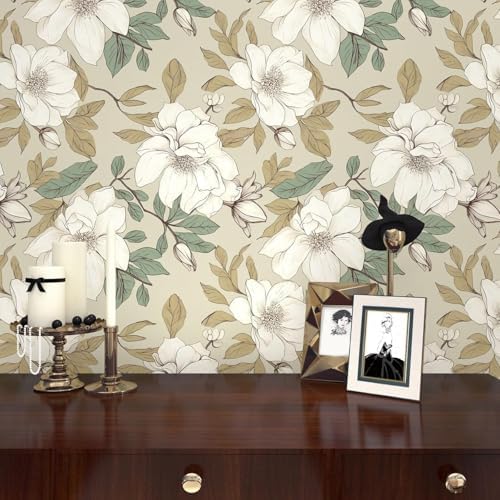 Laatse Beige Magnolia Floral Peel and Stick Wallpaper 17.5"x393" - Image 5