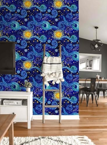 Abstract Galaxy Peel and Stick Wallpaper, Van Gogh Starry Night Wallpaper - Image 3