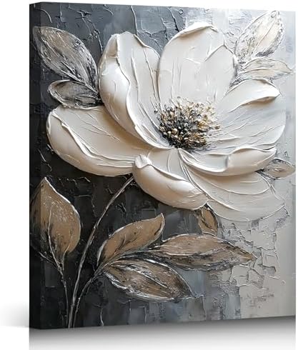 ZERILYN Ship Next Day Neutral Floral Wall Art Canvas Prints White Flower Canvas by ZERILYN