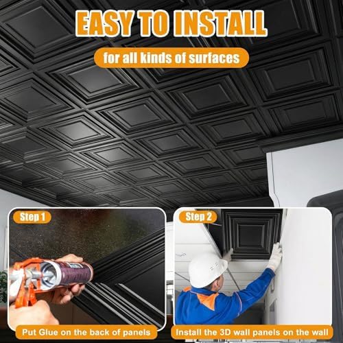 Nuanchu 60 Pcs Drop Ceiling Tiles 12x12 Inch, Glue up PVC Wall Panels - Image 4